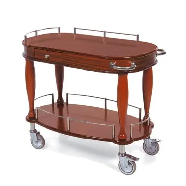 Lakeside 70011 Serving Cart w/ Oval Top and Shelf, 1 Pull-Out Shelf, Bordeaux Veneer Finish