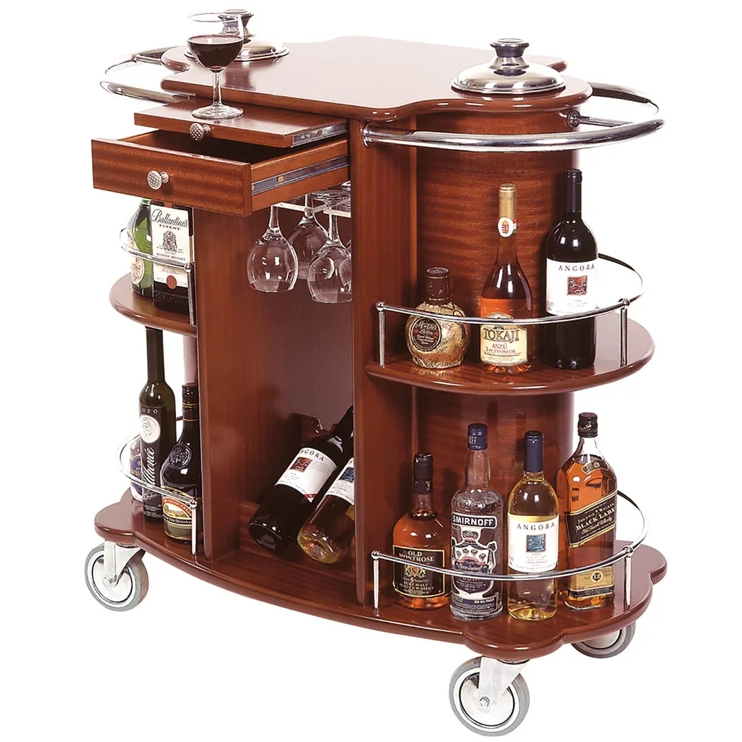 Lakeside 70260 Liquor Cart w/ Oval Top and 2 Shelves, 1 Acrylic Glass Rack, 2 Ice Buckets