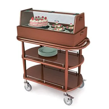 Lakeside 70355 Dessert Cart w/ Square Top and 2 Oval Shelf, 1 Cooling Well, Spice Veneer Finish
