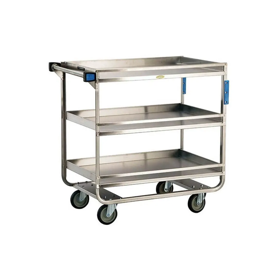 Lakeside 730 38" Heavy Duty Guard Rail 3-Shelf Utility Cart w/ 9-3/8" Shelf Clearance