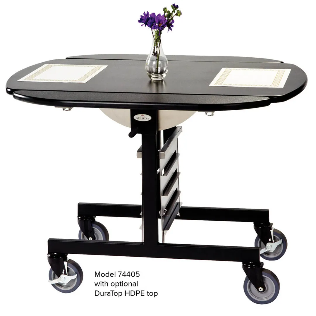 Lakeside 74405 Room Service Table, Oval, Tri-Fold, 43"W x 36"D x 31"H, 5" Casters (2 w/ Brakes)