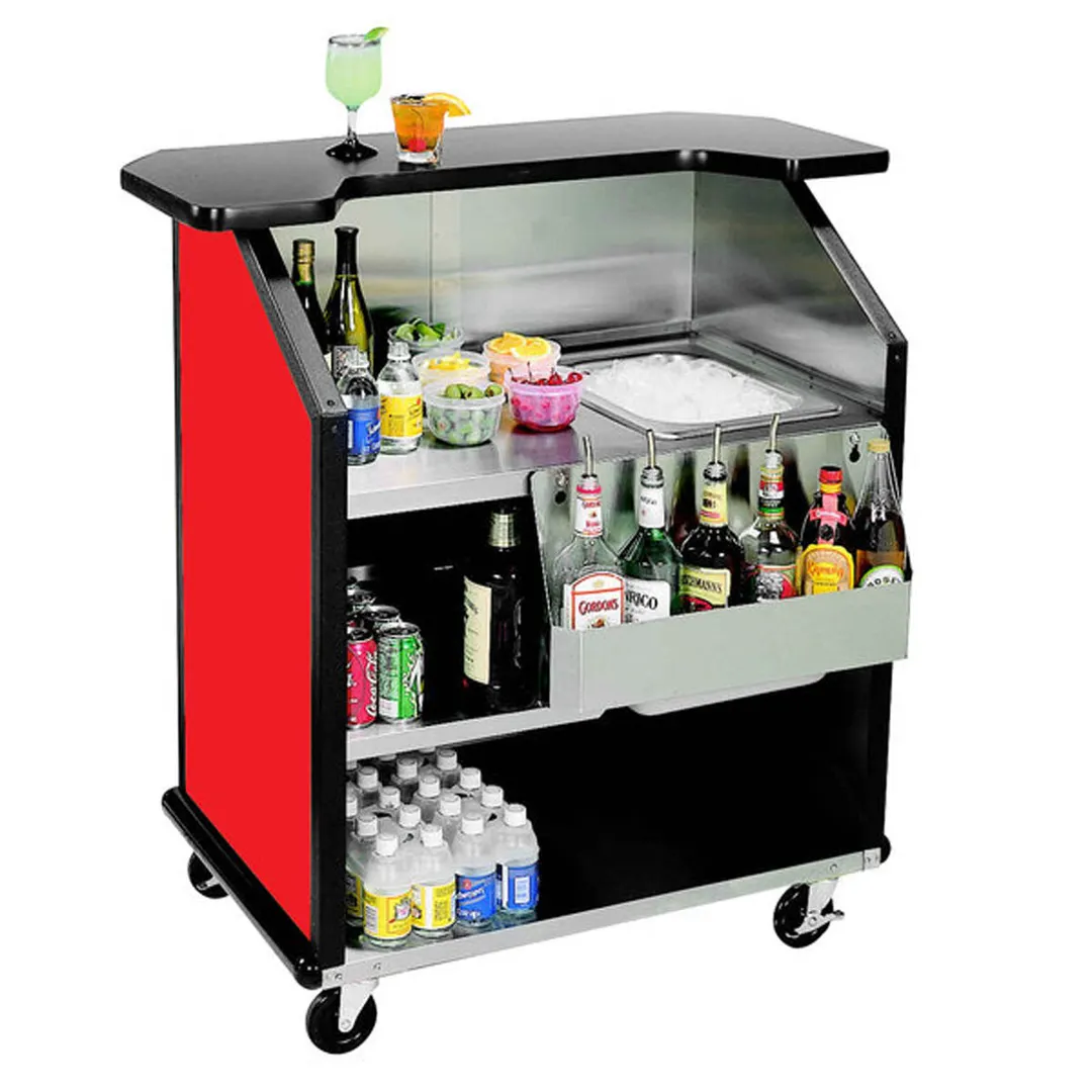 Lakeside 884 43" Portable Bar with Laminate Finish, Removable 7-Bottle Speed Rail, and 40 lb. Ice Bin