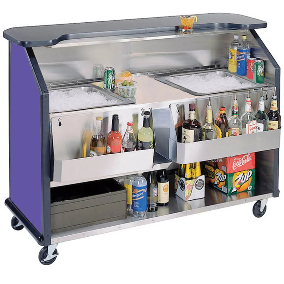 Lakeside 886 63" Portable Bar with Laminate Finish, Removable (2) 7-Bottle Speed Rail, and (2) 40 lb. Ice Bin