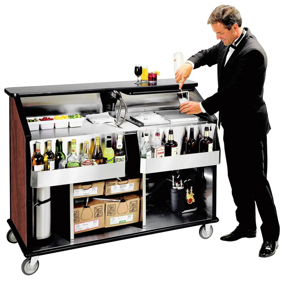Lakeside 889 62" Portable Bar with Laminate Finish, Removable (2) 7-Bottle Speed Rail, and 70 lb. Ice Bin