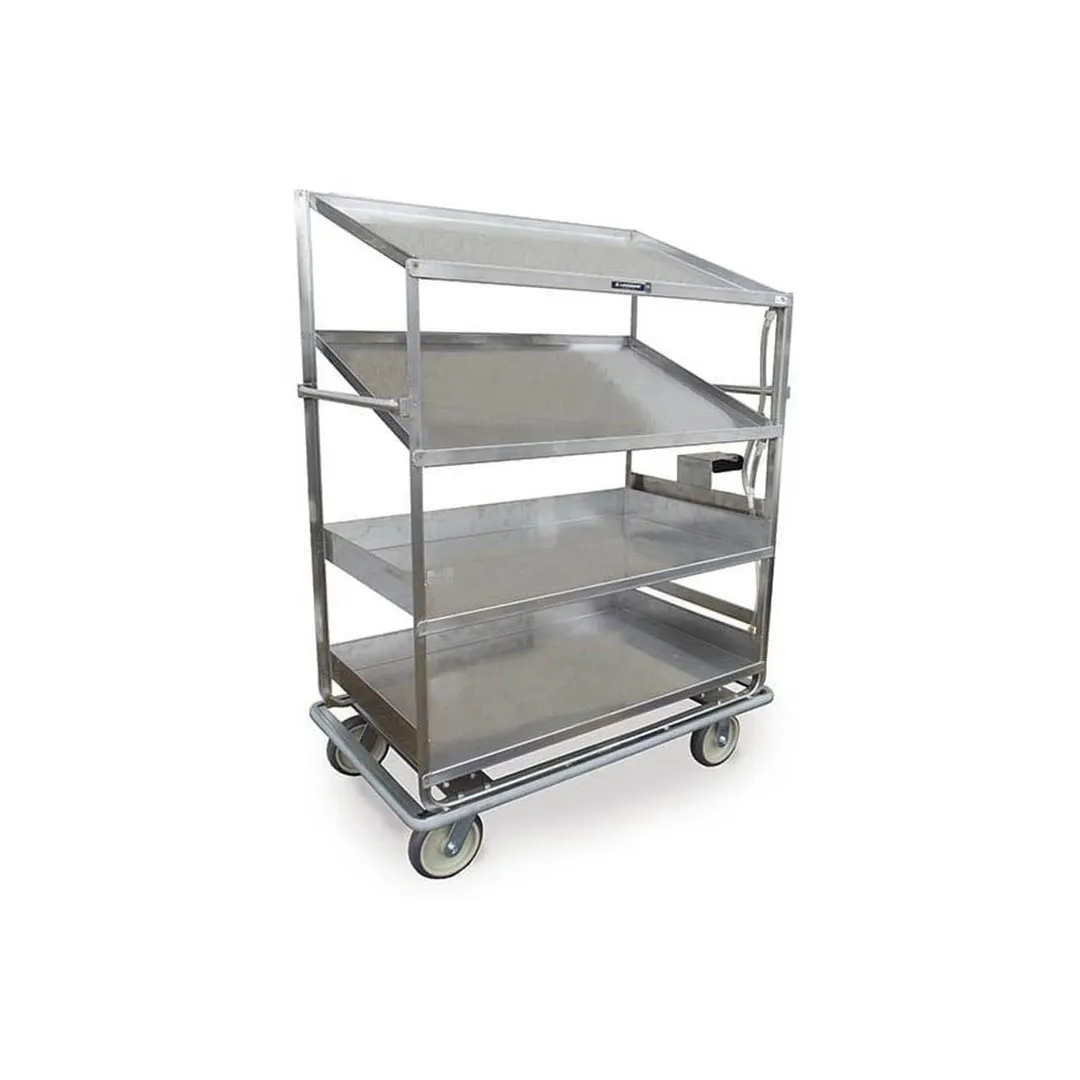 Lakeside B592 Stainless Steel Soiled Dish Breakdown Cart with 2 Flat Shelves, 2 Angled Shelves