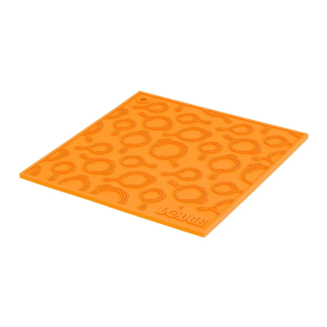Lodge AS7SKT61 Trivet, 7" Square, Orange Silicone, Heat Resistant to 500°F, Dishwasher Safe, BPA‑Free