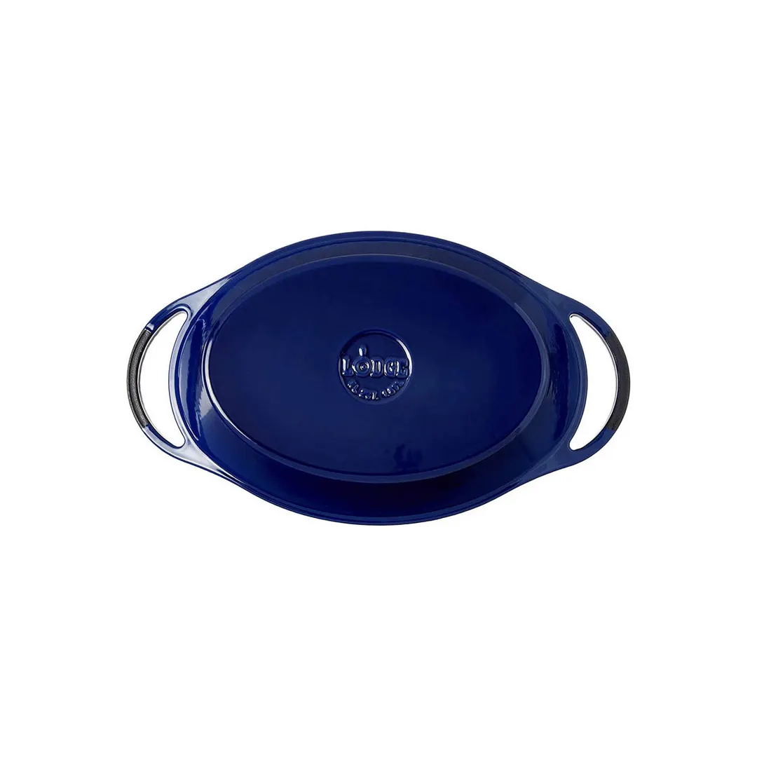 Lodge EC2C32 - 2-Qt Cast Iron Oval Baking Dish, Indigo, induction ready, 15-3/4" x 10-1/16"