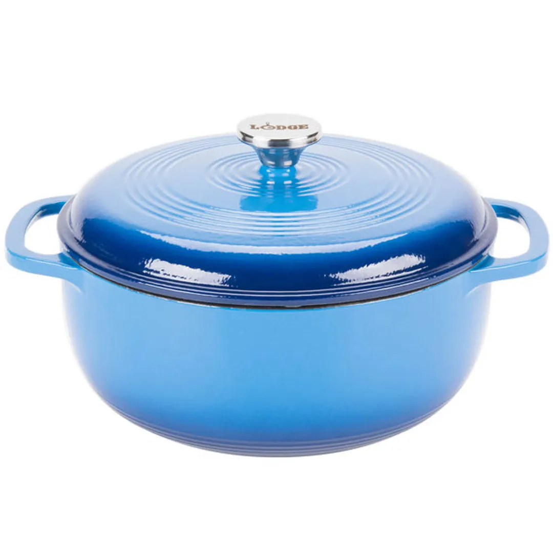 Lodge EC6D33 6-Qt Blue Dutch Oven, 11-3/5" Dia, 6" H, Porcelain Enameled Cast Iron, Induction Ready