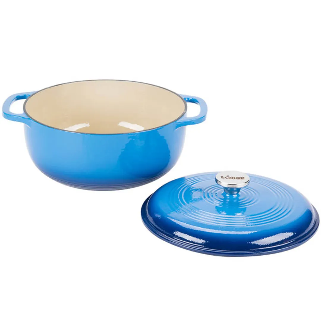 Lodge EC6D33 6-Qt Blue Dutch Oven, 11-3/5" Dia, 6" H, Porcelain Enameled Cast Iron, Induction Ready