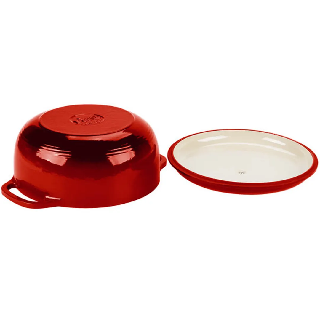 Lodge EC6D43 6-Qt Red Cast Iron Dutch Oven, 11-3/5" Dia, 6" H, Induction Ready, Dishwasher Safe