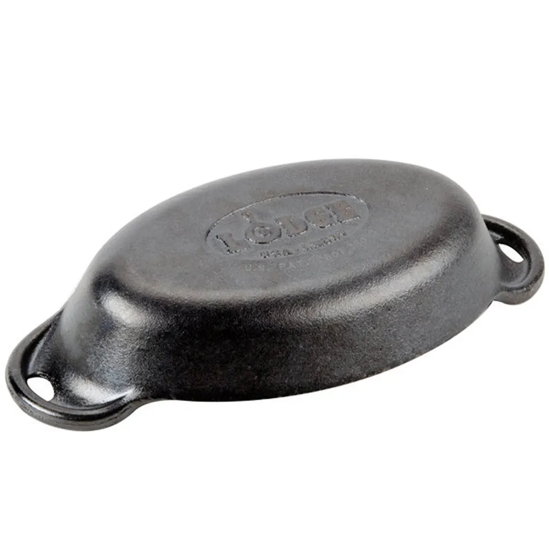 Lodge HMSOV Mini Server, 9 Oz. Oval Cast Iron Au Gratin, 8" L x 4-1/8" W x 1-11/16" H, Heat‑Treated