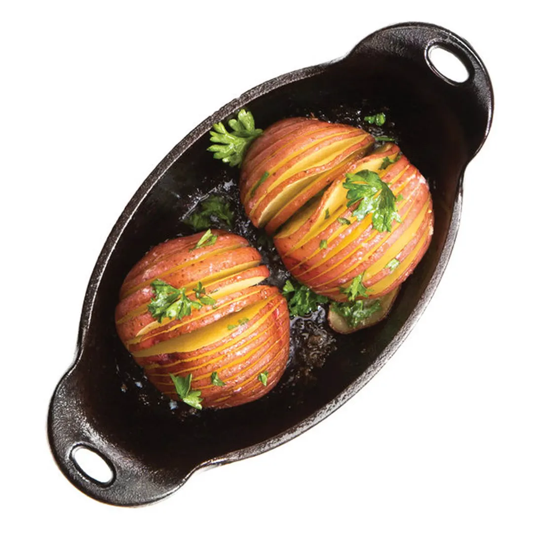 Lodge HMSOV Mini Server, 9 Oz. Oval Cast Iron Au Gratin, 8" L x 4-1/8" W x 1-11/16" H, Heat‑Treated