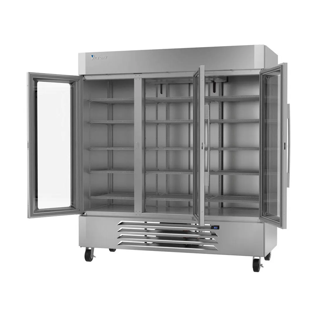 Victory LSR72HC-1 75" 3-Section Glass Door Merchandiser Refrigerator, 69 cu. ft.