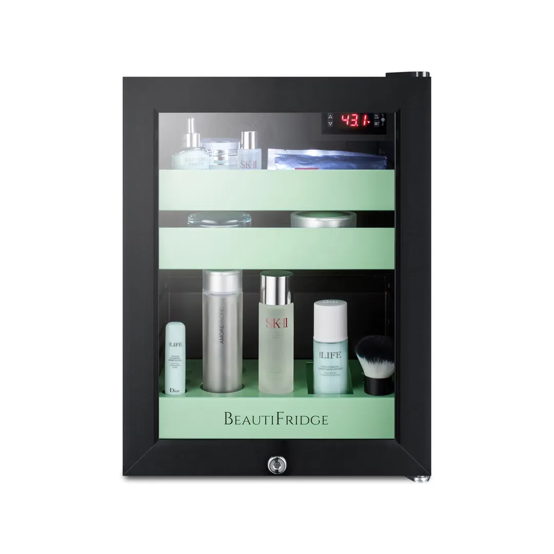 Summit LX114LG 13-3/4" Compact BeautiFridge Cosmetics Refrigerator, Spring Mint Shelves, 0.85 cu.ft