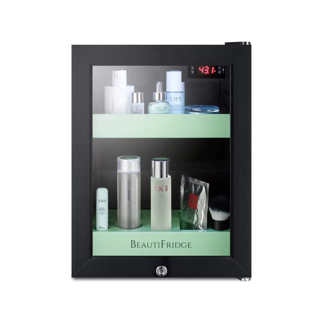 Summit LX114LG 13-3/4" Compact BeautiFridge Cosmetics Refrigerator, Spring Mint Shelves, 0.85 cu.ft