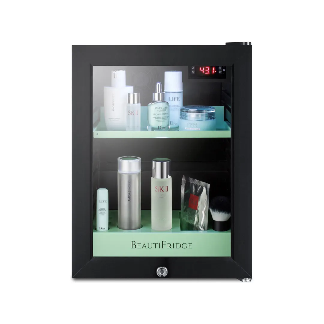 Summit LX114LG 13-3/4" Compact BeautiFridge Cosmetics Refrigerator, Spring Mint Shelves, 0.85 cu.ft