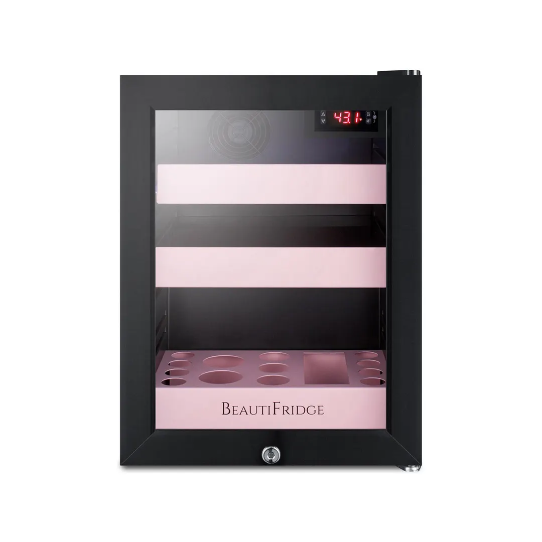 Summit LX114LP 13-3/4" Compact BeautiFridge Cosmetics Refrigerator, Pink Shelves, 0.85 cu.ft