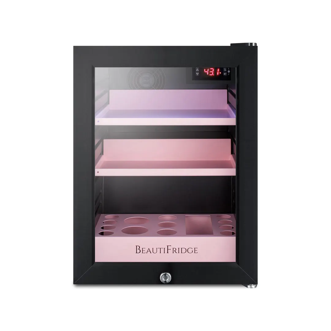 Summit LX114LP 13-3/4" Compact BeautiFridge Cosmetics Refrigerator, Pink Shelves, 0.85 cu.ft