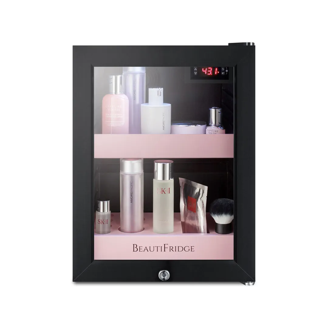 Summit LX114LP 13-3/4" Compact BeautiFridge Cosmetics Refrigerator, Pink Shelves, 0.85 cu.ft