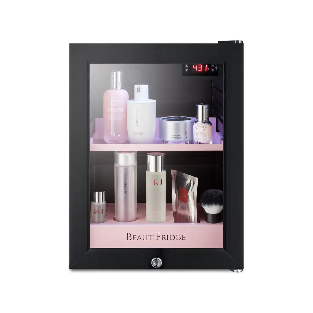 Summit LX114LP 13-3/4" Compact BeautiFridge Cosmetics Refrigerator, Pink Shelves, 0.85 cu.ft