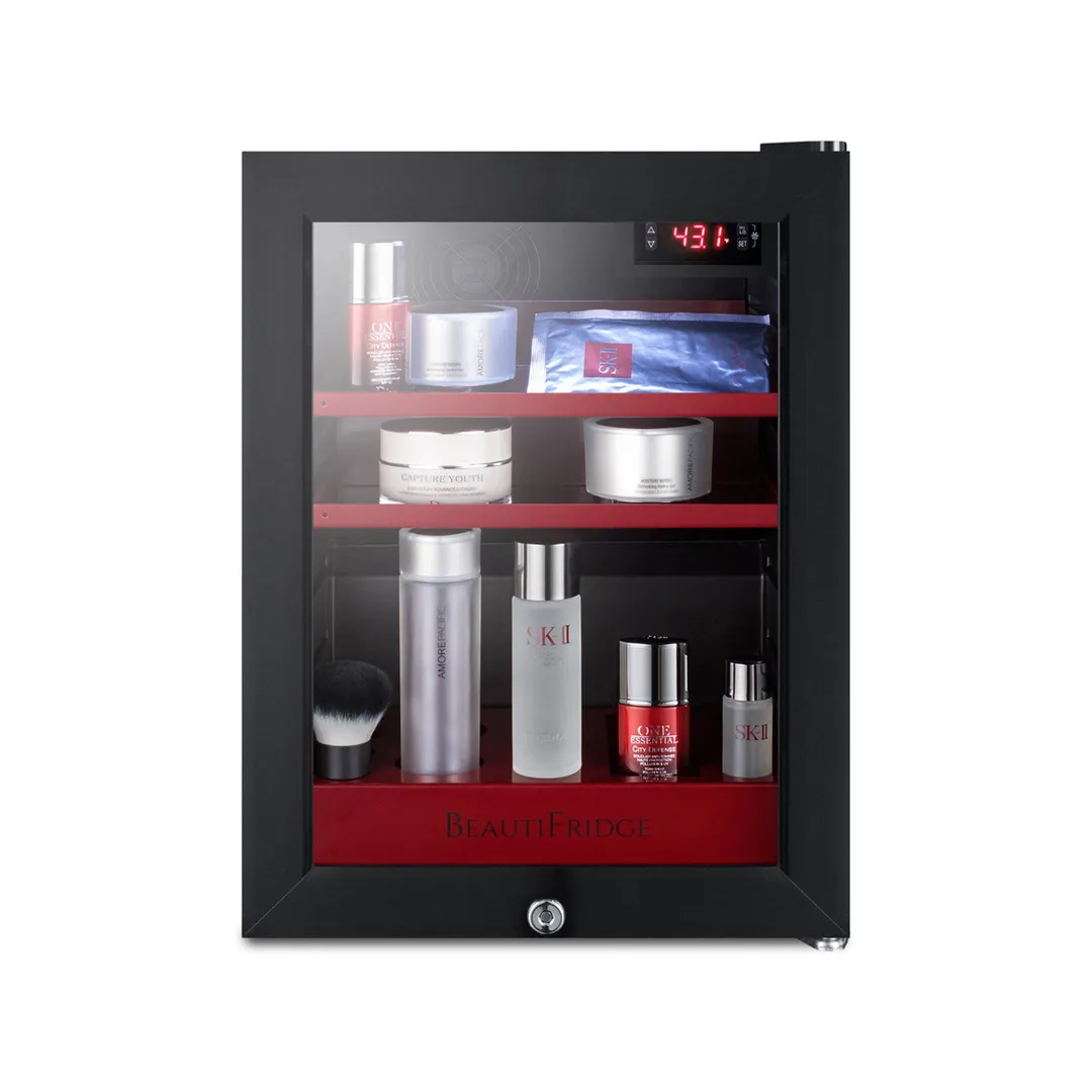Summit LX114LR 13¾" BeautiFridge Refrigerator, 0.85 cu.ft, Black, Glass Door with Lock, R600a, 115V