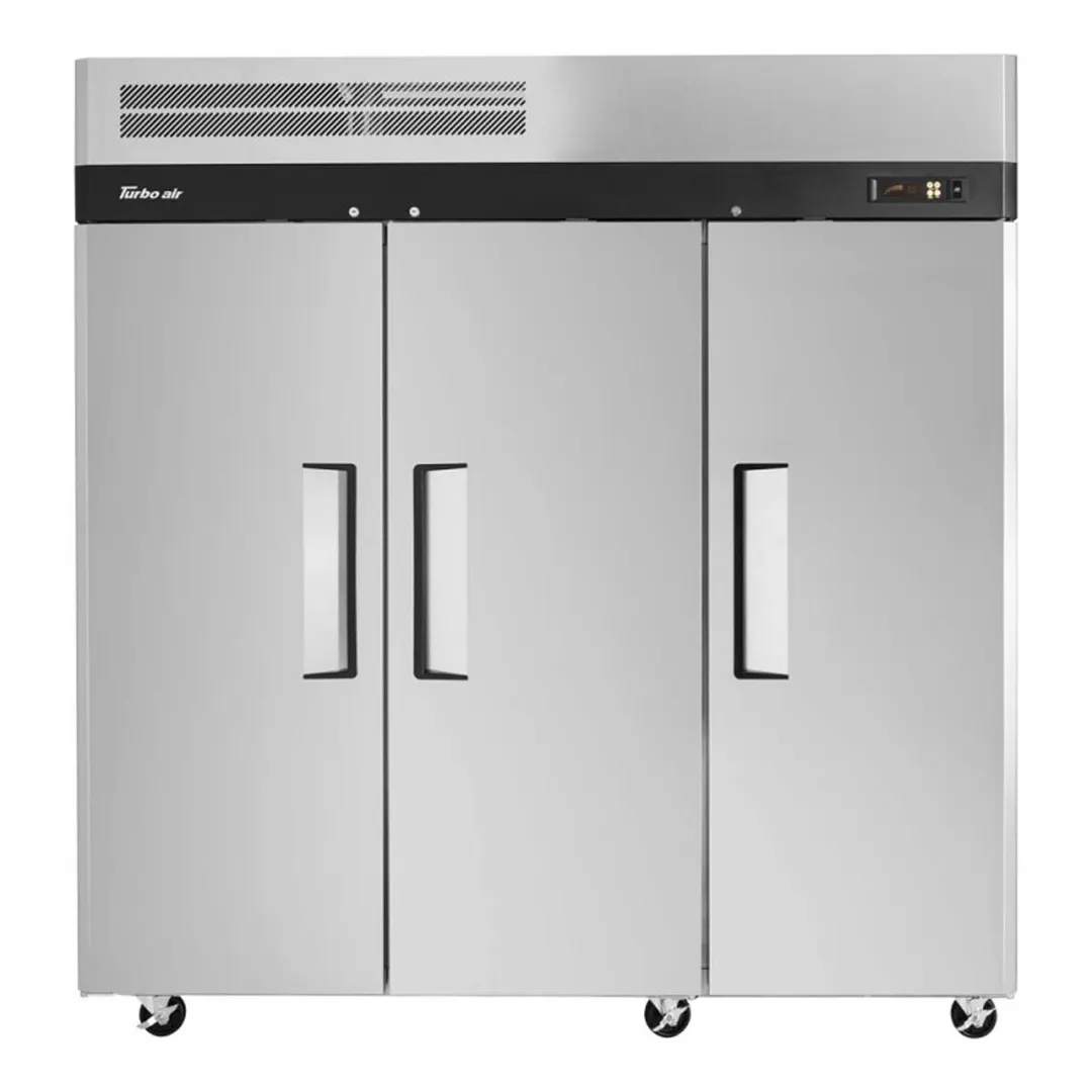 Turbo Air M3R72-3-N 77" 3-Section Reach-In Refrigerator w/ 3 Solid Doors, Top Mount, Aluminum Interior, 66 cu. ft.