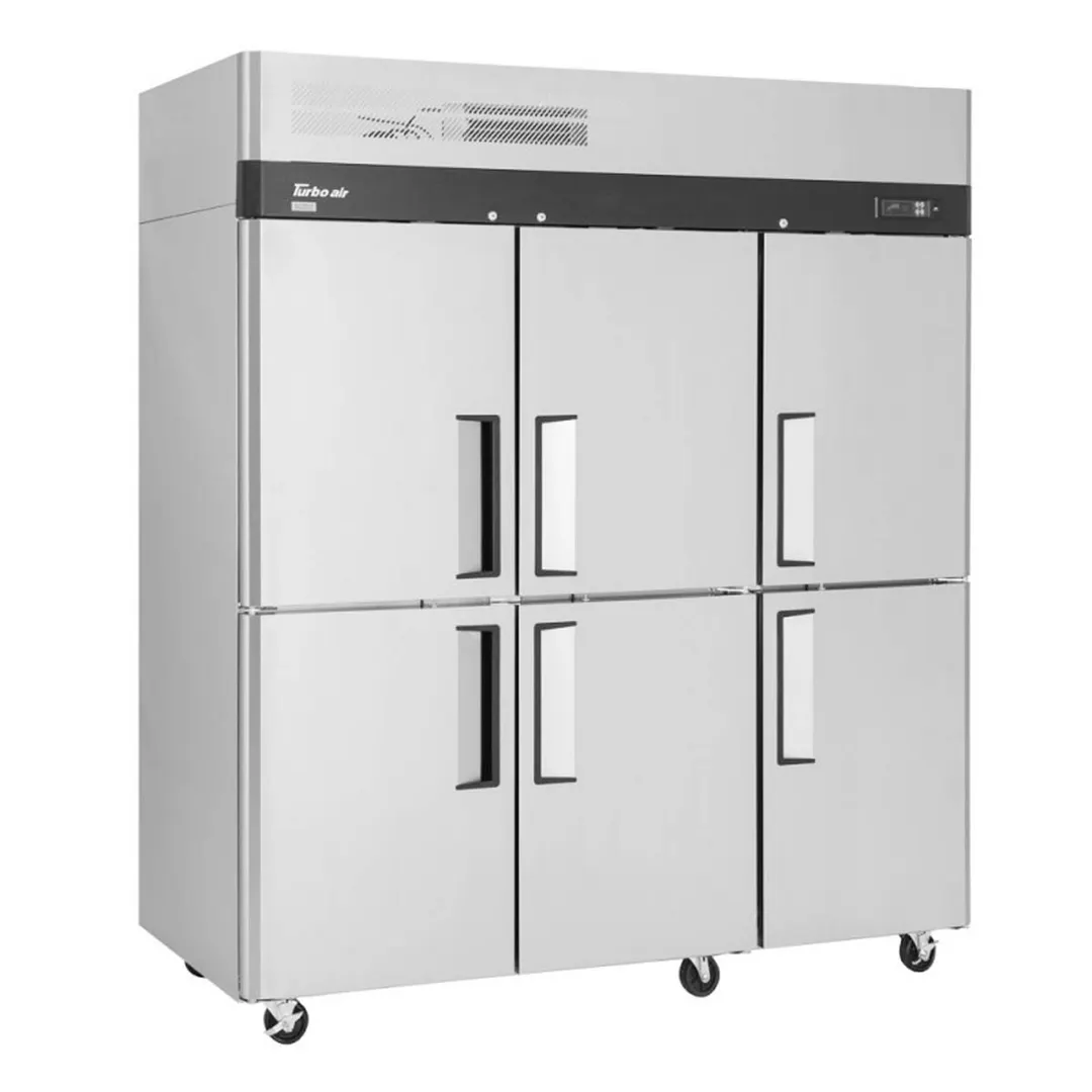 Turbo Air M3R72-6-N 77" 3-Section Reach-In Refrigerator w/ 6 Half Solid Doors, Top Mount, Aluminum Interior, 66 cu. ft.