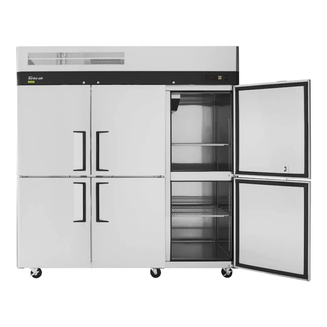 Turbo Air M3R72-6-N 77" 3-Section Reach-In Refrigerator w/ 6 Half Solid Doors, Top Mount, Aluminum Interior, 66 cu. ft.
