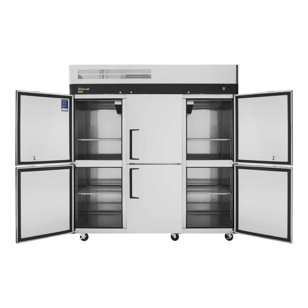 Turbo Air M3R72-6-N 77" 3-Section Reach-In Refrigerator w/ 6 Half Solid Doors, Top Mount, Aluminum Interior, 66 cu. ft.