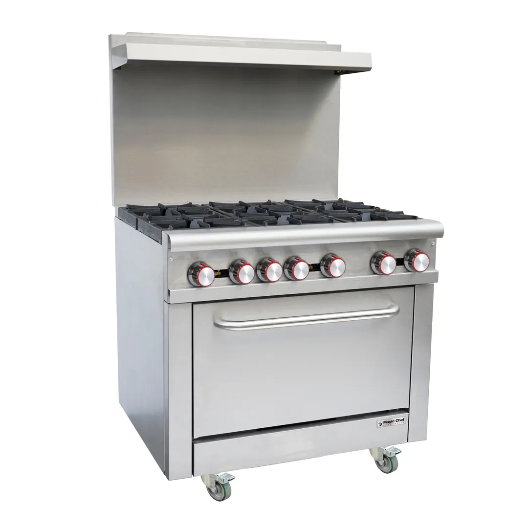 Magic Chef M36GR 36" Natural Gas Restaurant Range w/ (6) Open Burners, Standard Oven, 211.000 BTU