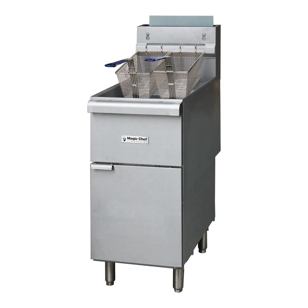 Magic Chef MCCGF40A-P Full Pot Floor Model LP Gas Fryer w/ 40-lb Capacity, 2 Baskets, 3 Burners