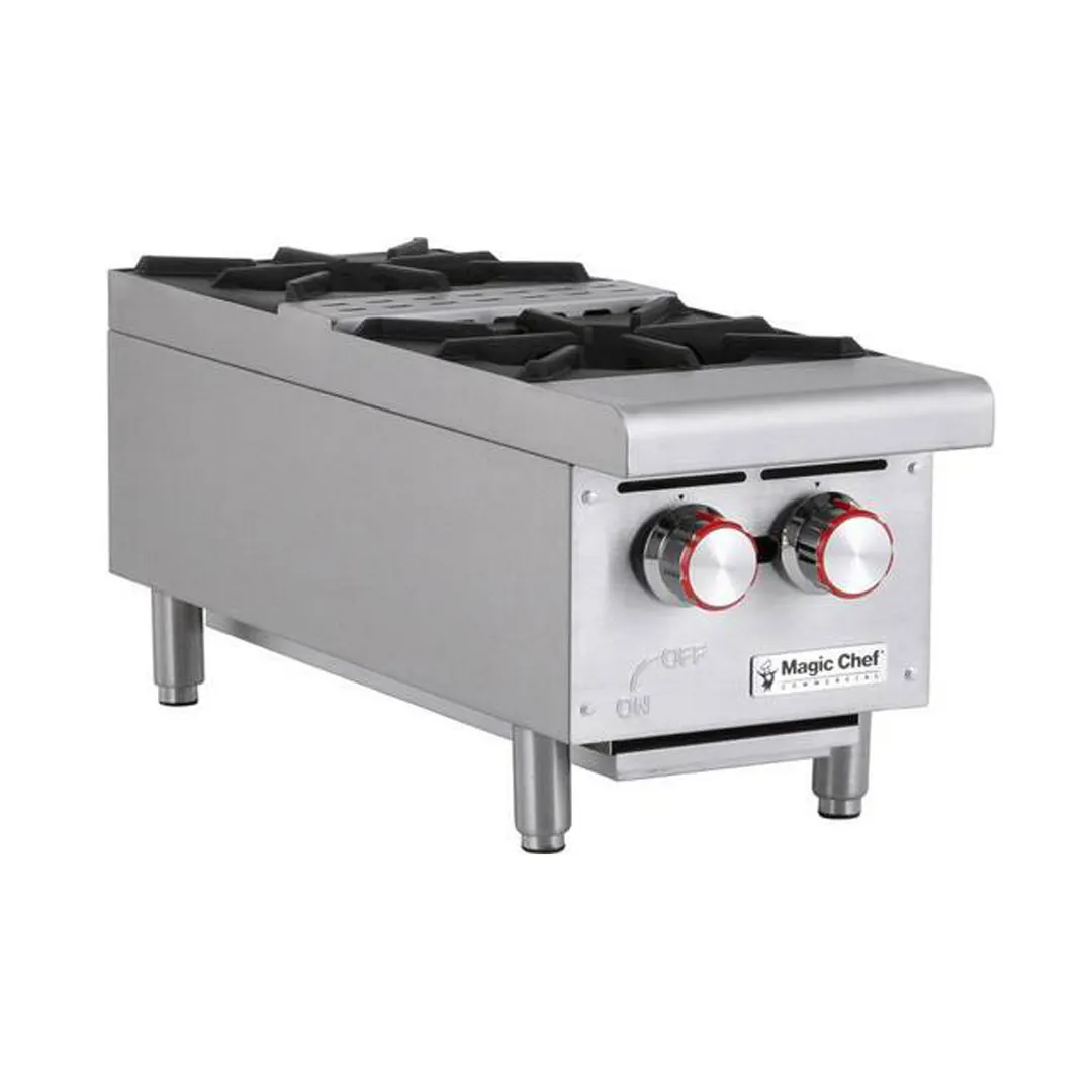 Magic Chef MCCHP12A 12" Countertop Gas Hotplate with (2) Burners, Center Shelf, 600.000 BTU