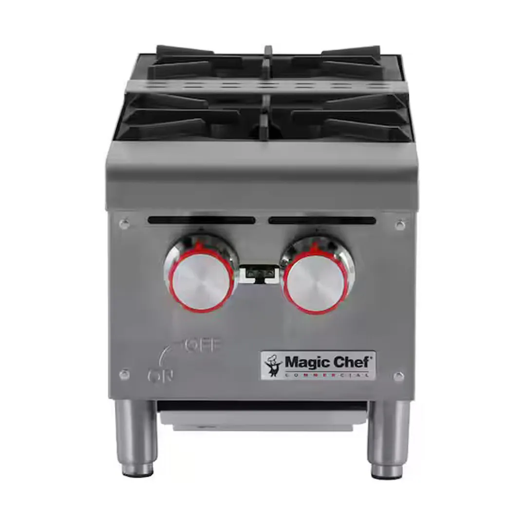 Magic Chef MCCHP12A 12" Countertop Gas Hotplate with (2) Burners, Center Shelf, 600.000 BTU