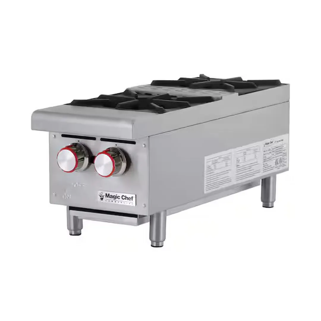 Magic Chef MCCHP12A 12" Countertop Gas Hotplate with (2) Burners, Center Shelf, 600.000 BTU