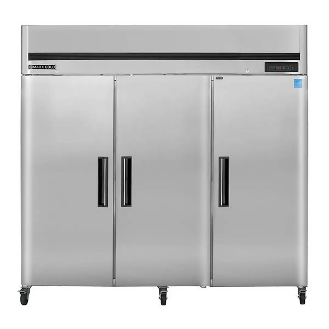 Maxx Cold MCFT-72FDHC 81" 3-Solid Door Reach-In Freezer, Top Mounted, 66.7 cu. ft., Stainless Steel