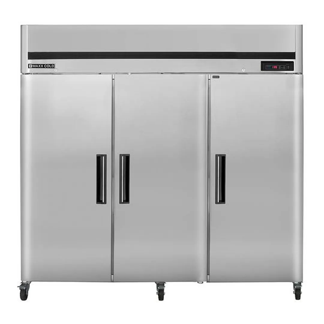 Maxx Cold MCRT-72FDHC 81" 3-Section Reach-In Refrigerator w/ 3 Solid Doors, Top Mount, Stainless Steel, 72 cu. ft