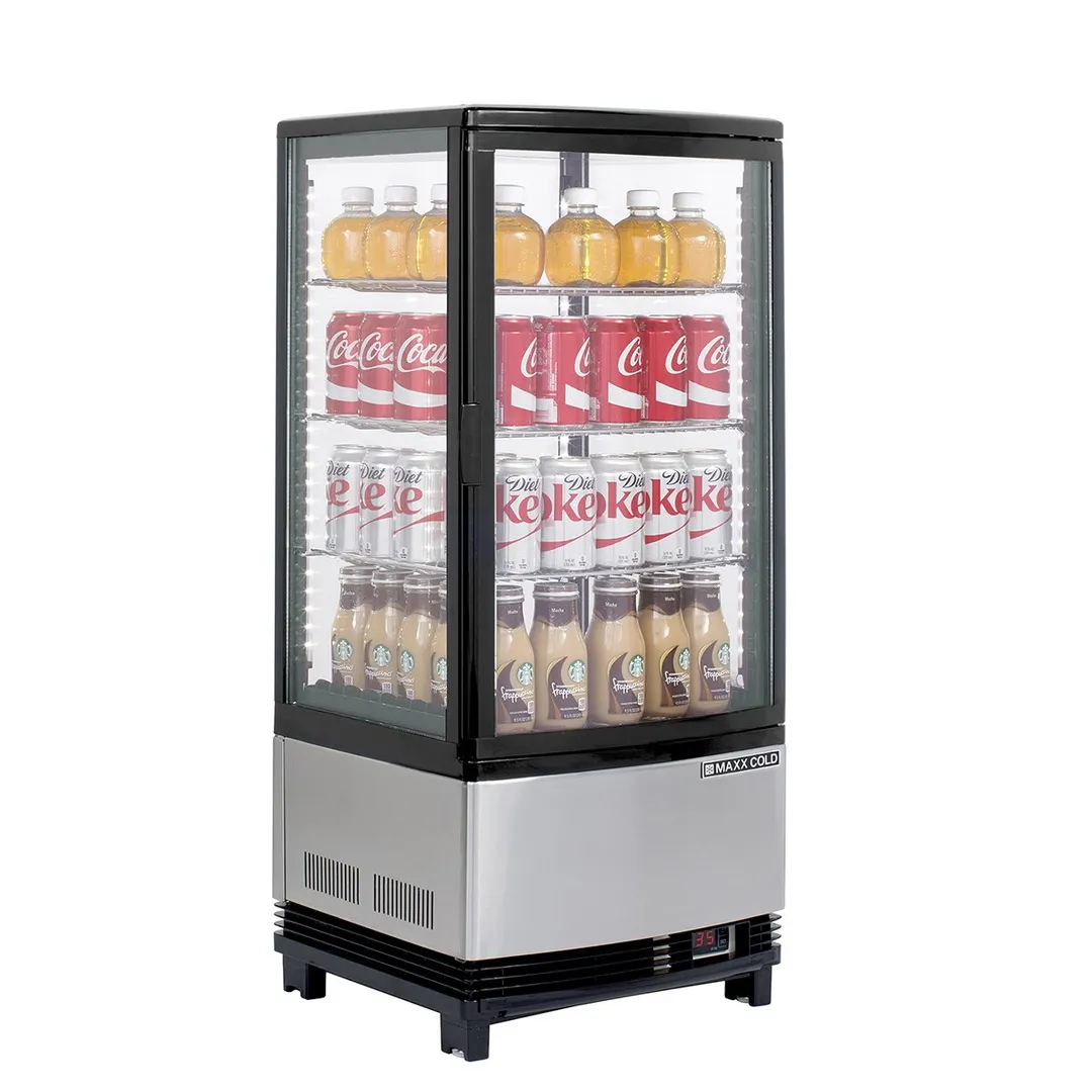 Maxx Cold MECR-31D 16" Self Service Countertop Refrigerated Display Case with 2 Pass-Thru Hinged Glass Doors , 3 Shelves - 2.89 cu. ft.