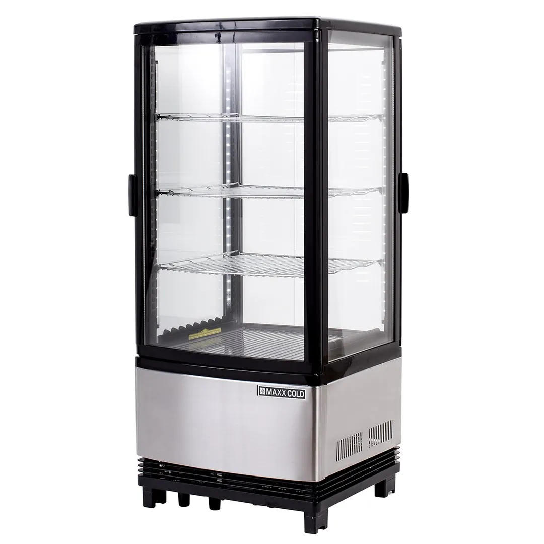 Maxx Cold MECR-32D 16" Self Service Countertop Refrigerated Display Case with 2 Pass-Thru Hinged Glass Doors , 3 Shelves - 3.03 cu. ft.
