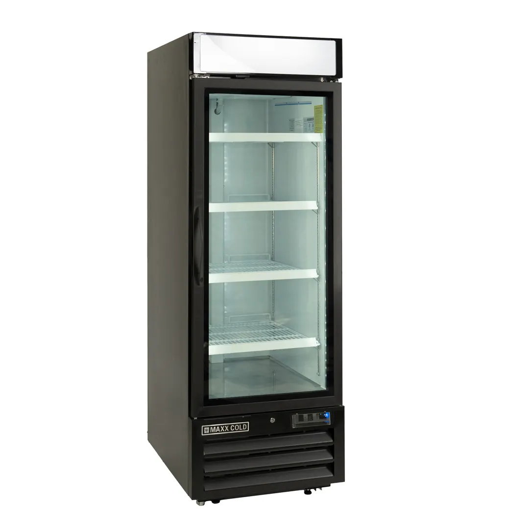 Maxx Cold MVMF23B - 27" Glass Door Freezer, 23 cu ft, Black Steel, Aluminum Interior, 4 Wire Shelves