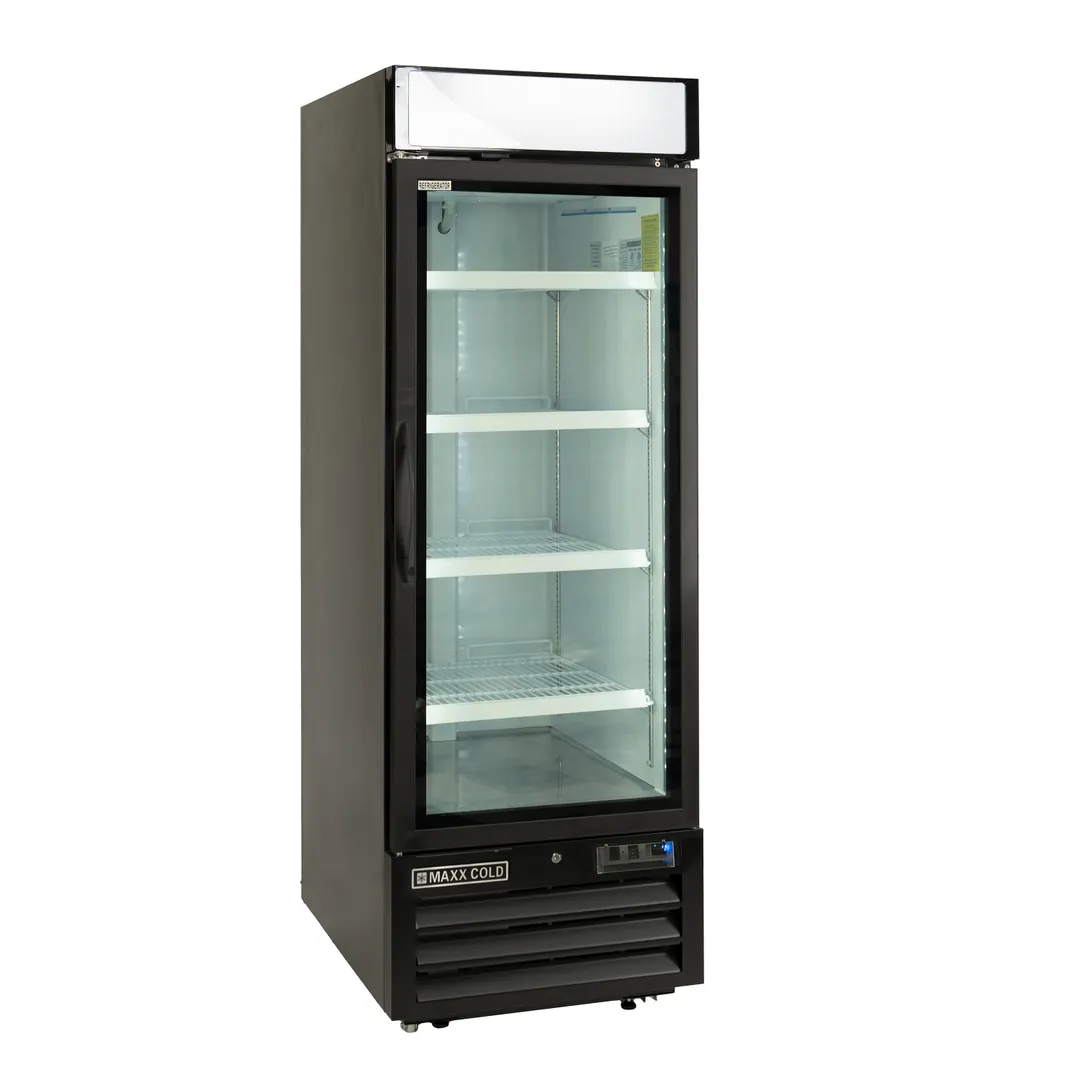 Maxx Cold MVMR23B 27" Glass Door Refrigerator, 23 cu ft, Black, Four Wire Shelves, Compressor