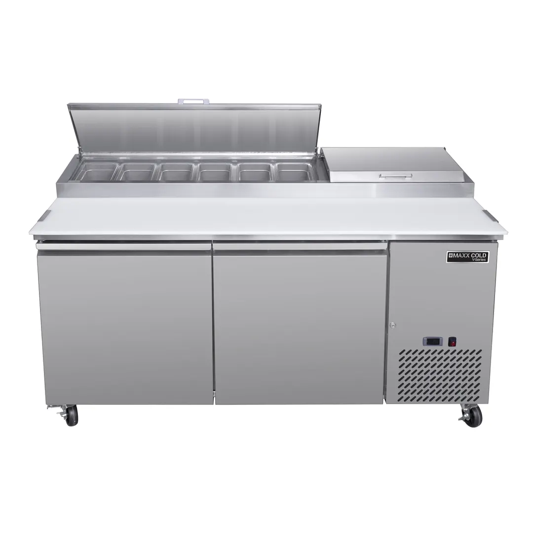 Maxx Cold MVPP70HC 70" 2-Door Refrigerated Pizza Prep Table, 9 Pans