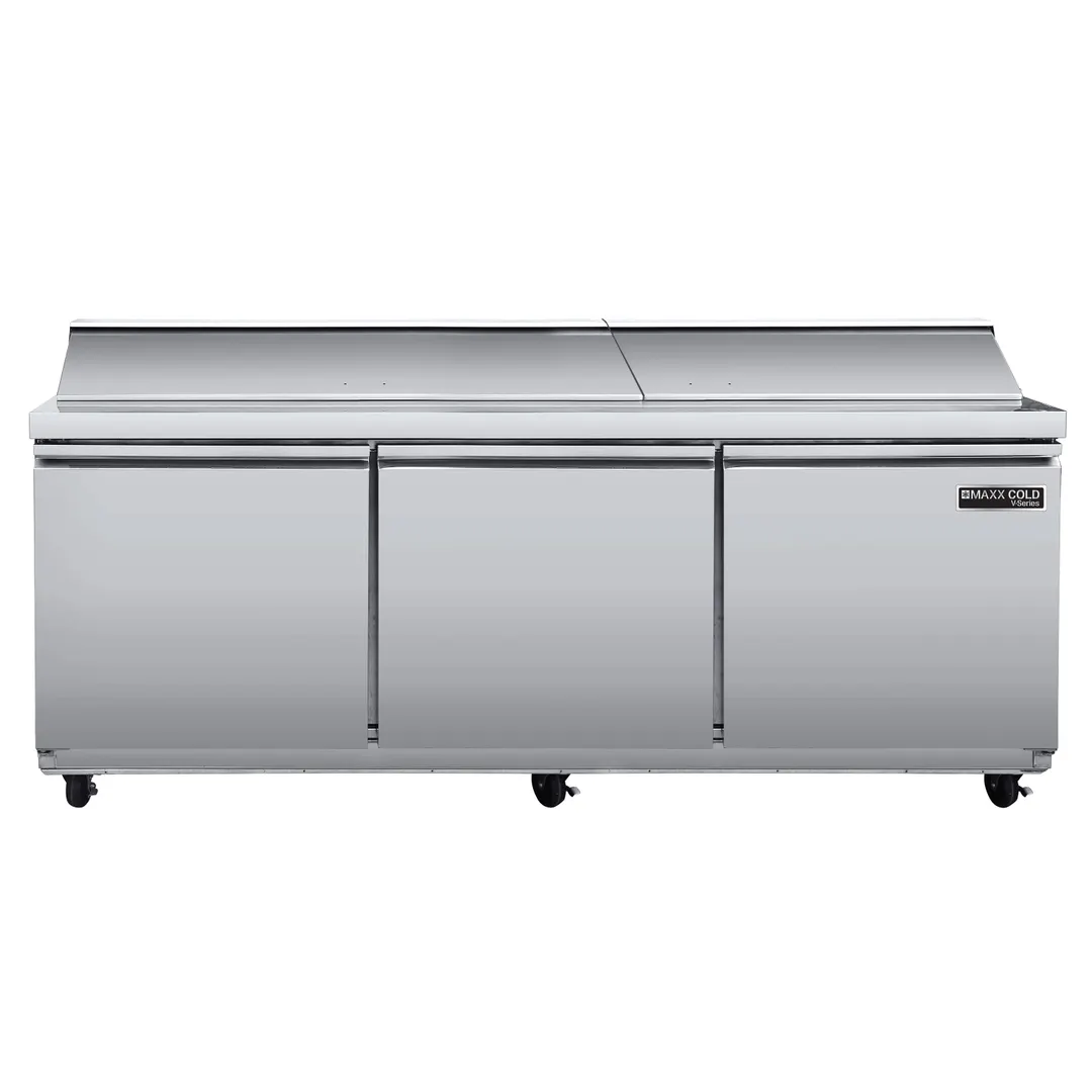 Maxx Cold MVR72SHC 72" 3-Door Sandwich and Salad Prep Table, 18 Pans, Stainless Steel