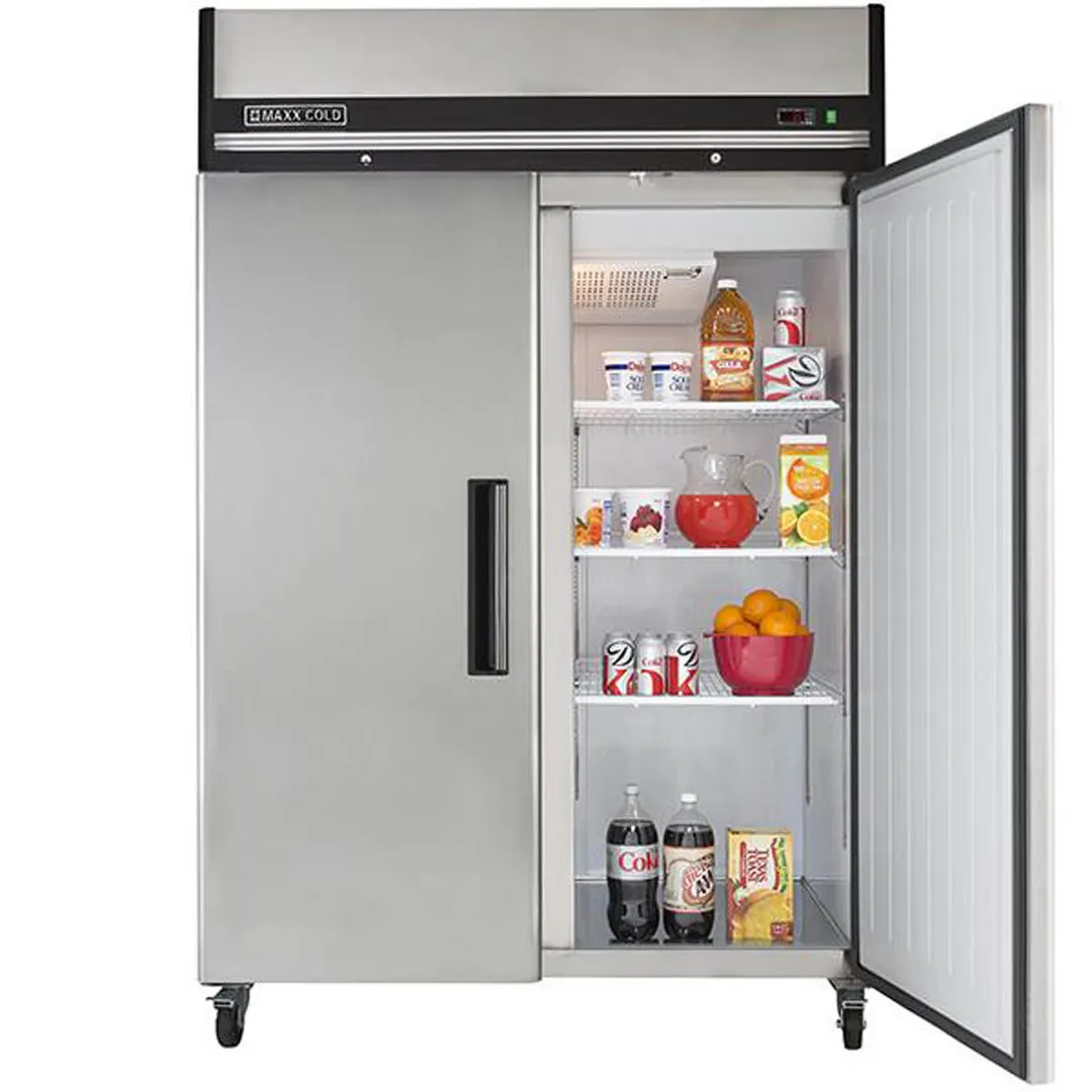 Maxx Cold MXCR-49FDHC 53"  2-Section Reach-In Refrigerator w/ 2 Solid Doors, Top Mounted, Aluminum Interior, 49 cu. ft capacity