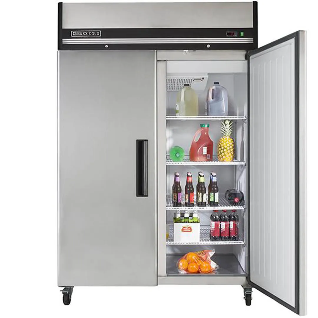 Maxx Cold MXCR-49FDHC 53"  2-Section Reach-In Refrigerator w/ 2 Solid Doors, Top Mounted, Aluminum Interior, 49 cu. ft capacity