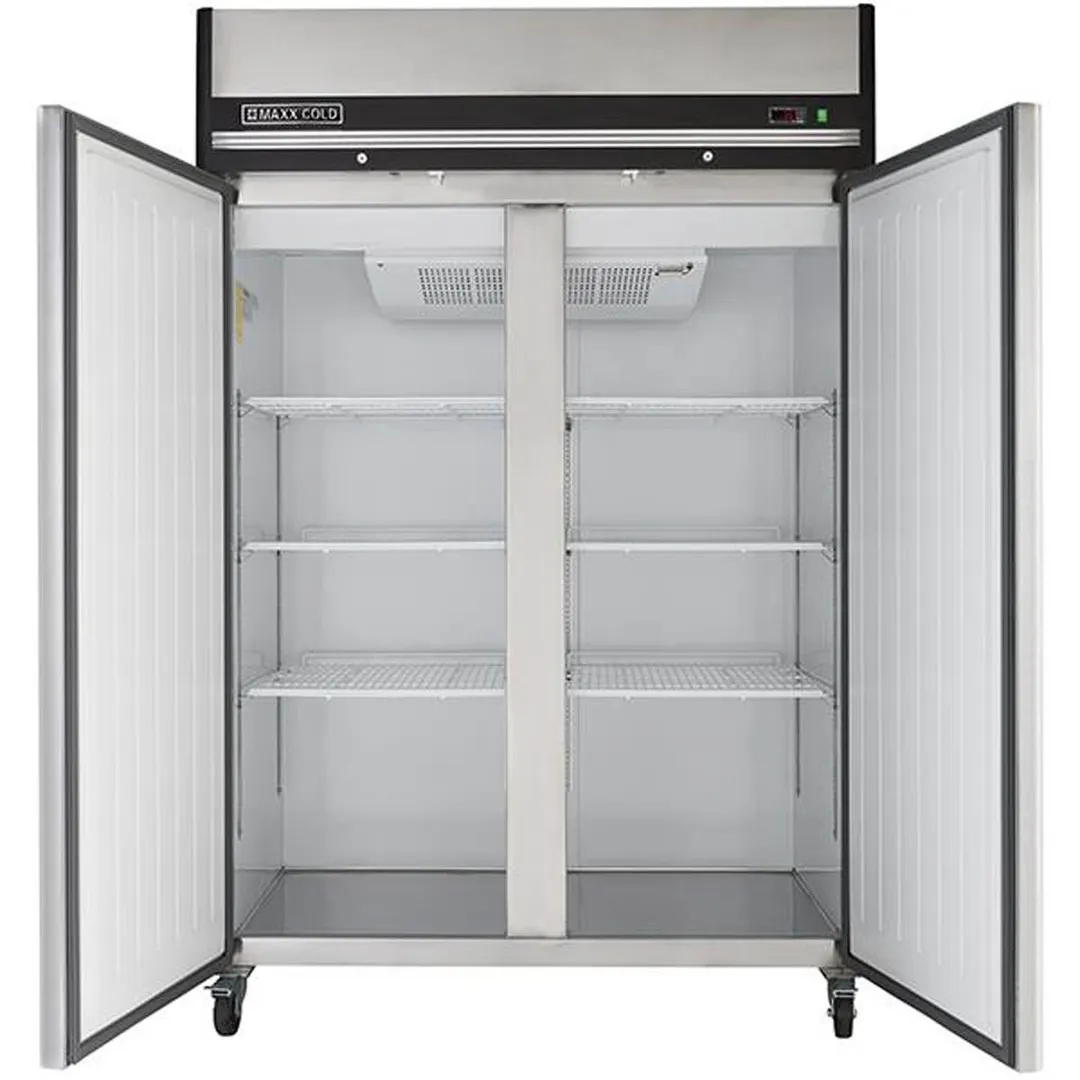 Maxx Cold MXCR-49FDHC 53"  2-Section Reach-In Refrigerator w/ 2 Solid Doors, Top Mounted, Aluminum Interior, 49 cu. ft capacity