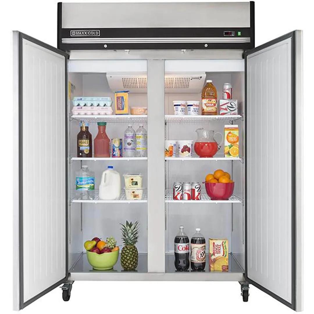 Maxx Cold MXCR-49FDHC 53"  2-Section Reach-In Refrigerator w/ 2 Solid Doors, Top Mounted, Aluminum Interior, 49 cu. ft capacity