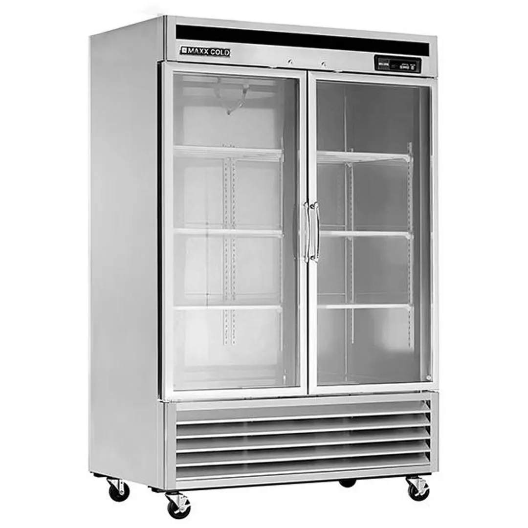 Maxx Cold MXCR-49GDHC 55" 2-Section Reach-In Refrigerator w/ 2 Glass Doors, Bottom Mounted, Stainless Steel, 49 cu. ft.