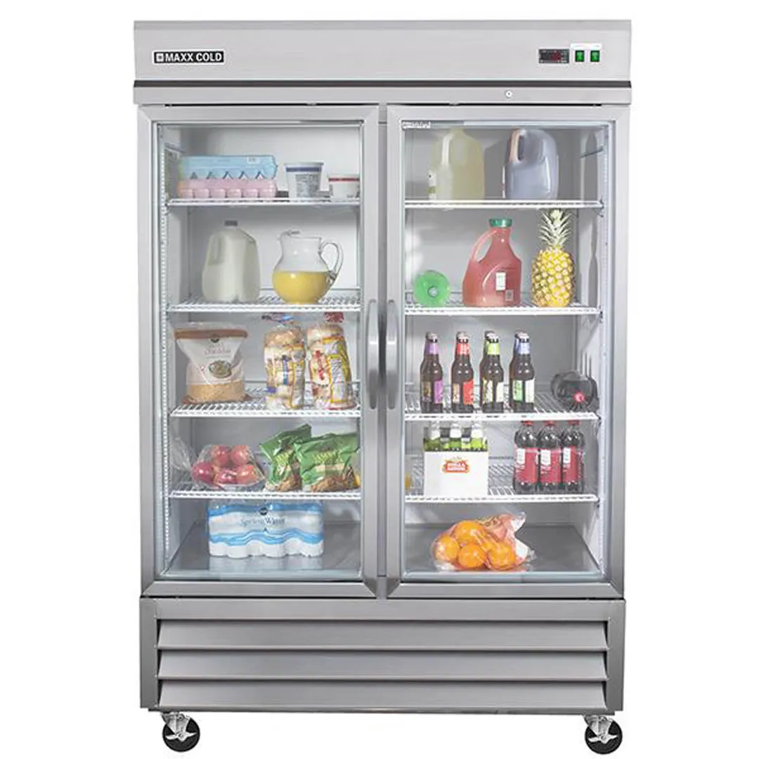 Maxx Cold MXCR-49GDHC 55" 2-Section Reach-In Refrigerator w/ 2 Glass Doors, Bottom Mounted, Stainless Steel, 49 cu. ft.