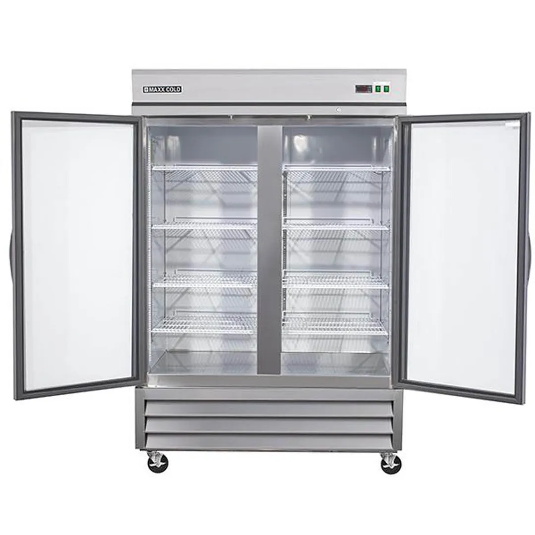Maxx Cold MXCR-49GDHC 55" 2-Section Reach-In Refrigerator w/ 2 Glass Doors, Bottom Mounted, Stainless Steel, 49 cu. ft.