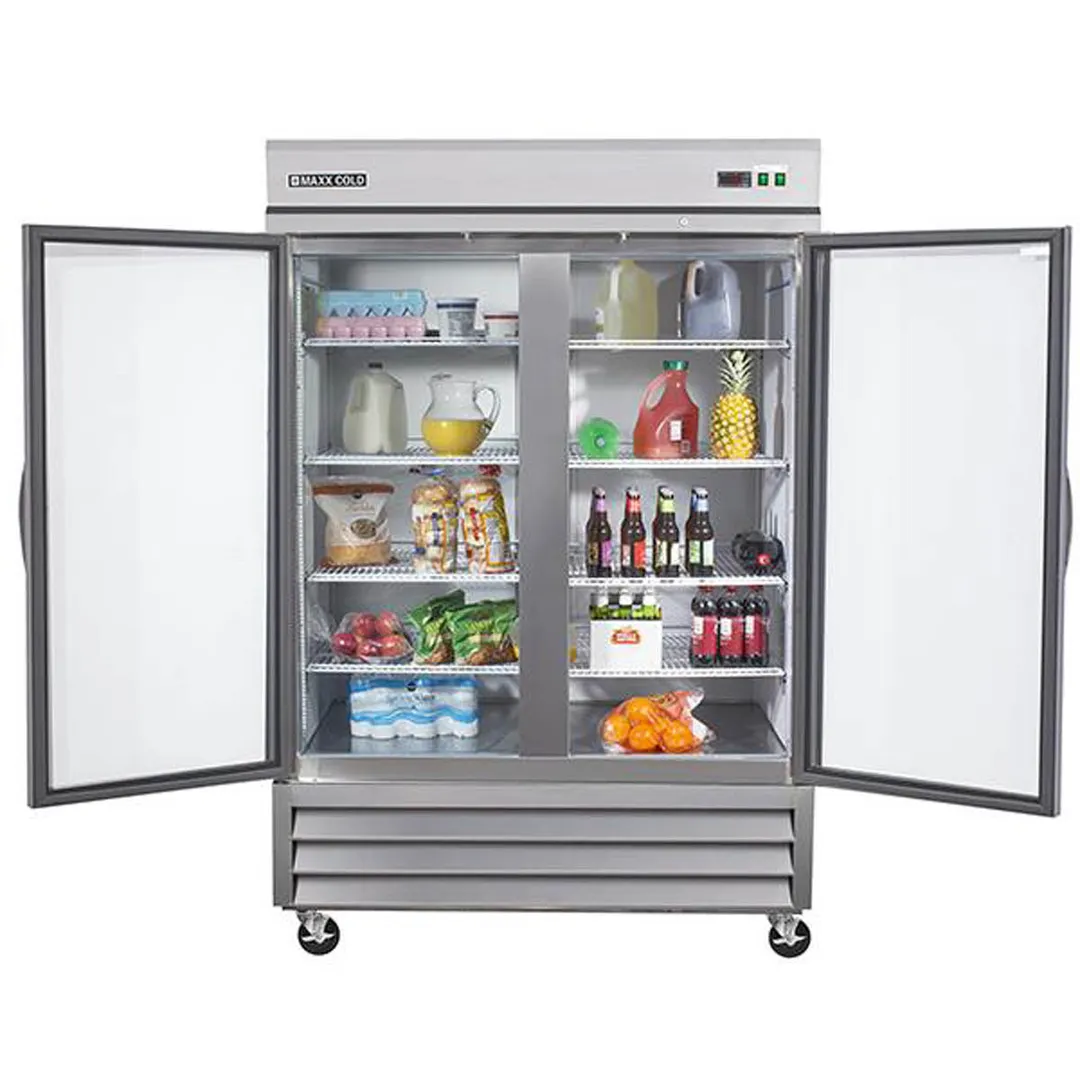 Maxx Cold MXCR-49GDHC 55" 2-Section Reach-In Refrigerator w/ 2 Glass Doors, Bottom Mounted, Stainless Steel, 49 cu. ft.